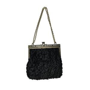 Vintage Handmade Beaded Black/Gold Clutch Purse